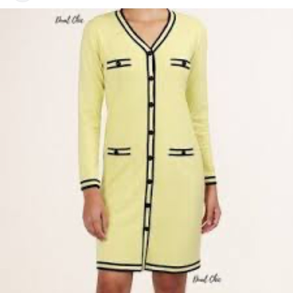 NWT KARL LAGERFELD XL long sleeve yellow neon sweater midi dress contemporary